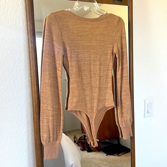 Abercrombie Heathered Camel Bodysuit Sweater Top - Picture 2 of 2